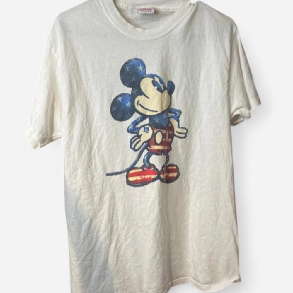 Disney Store Vintage Mickey Mouse Patriotic USA Flag Graphic T Shirt White M